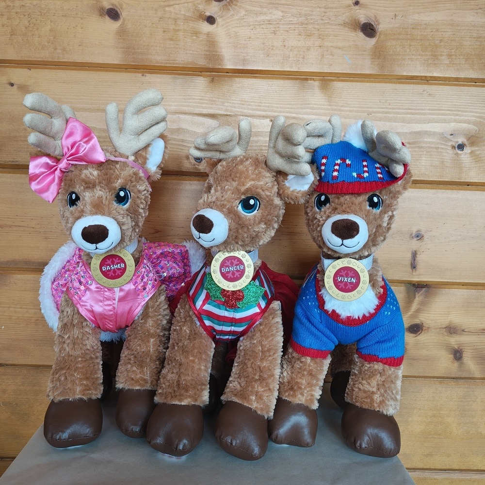 BAB BUILD‎ A BEAR Lot of 3 Plush Reindeer Clothes Outfits Dasher Dancer Vixen